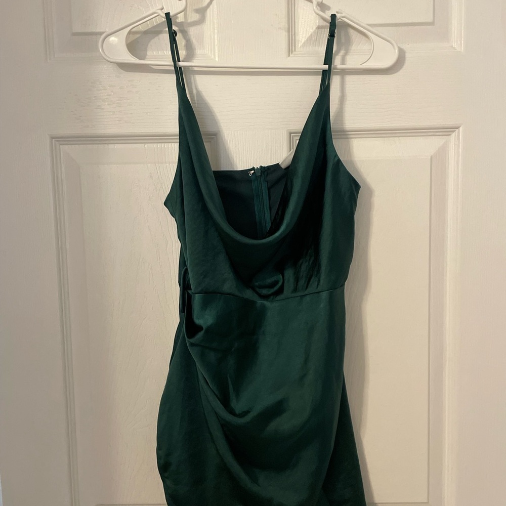 Elegant Dark Green Satin Dress